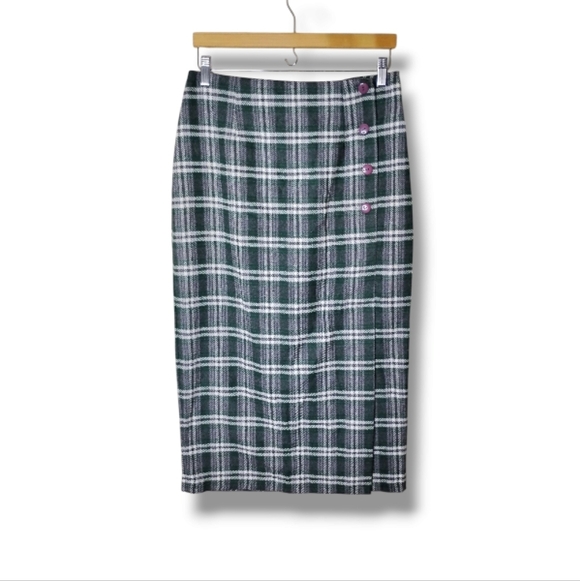 Vintage 90s Rear Ends Inc Plaid Wool-Blend Midi Skirt Sz 10 Preppy Academia - Picture 1 of 8